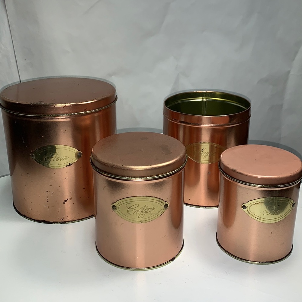 Vintage Ballonoff copper toned nesting canisters Shabby chic. Missing on…